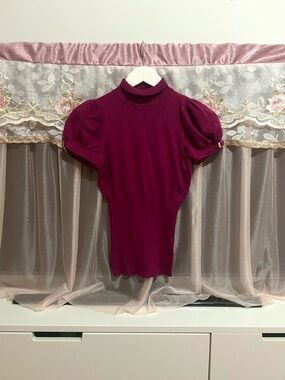 Express Magenta Mock Neck Puff Sleeve Sweater
